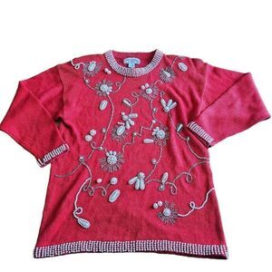 Vintage Lisa Ashley womens Sz L red embellished sweater